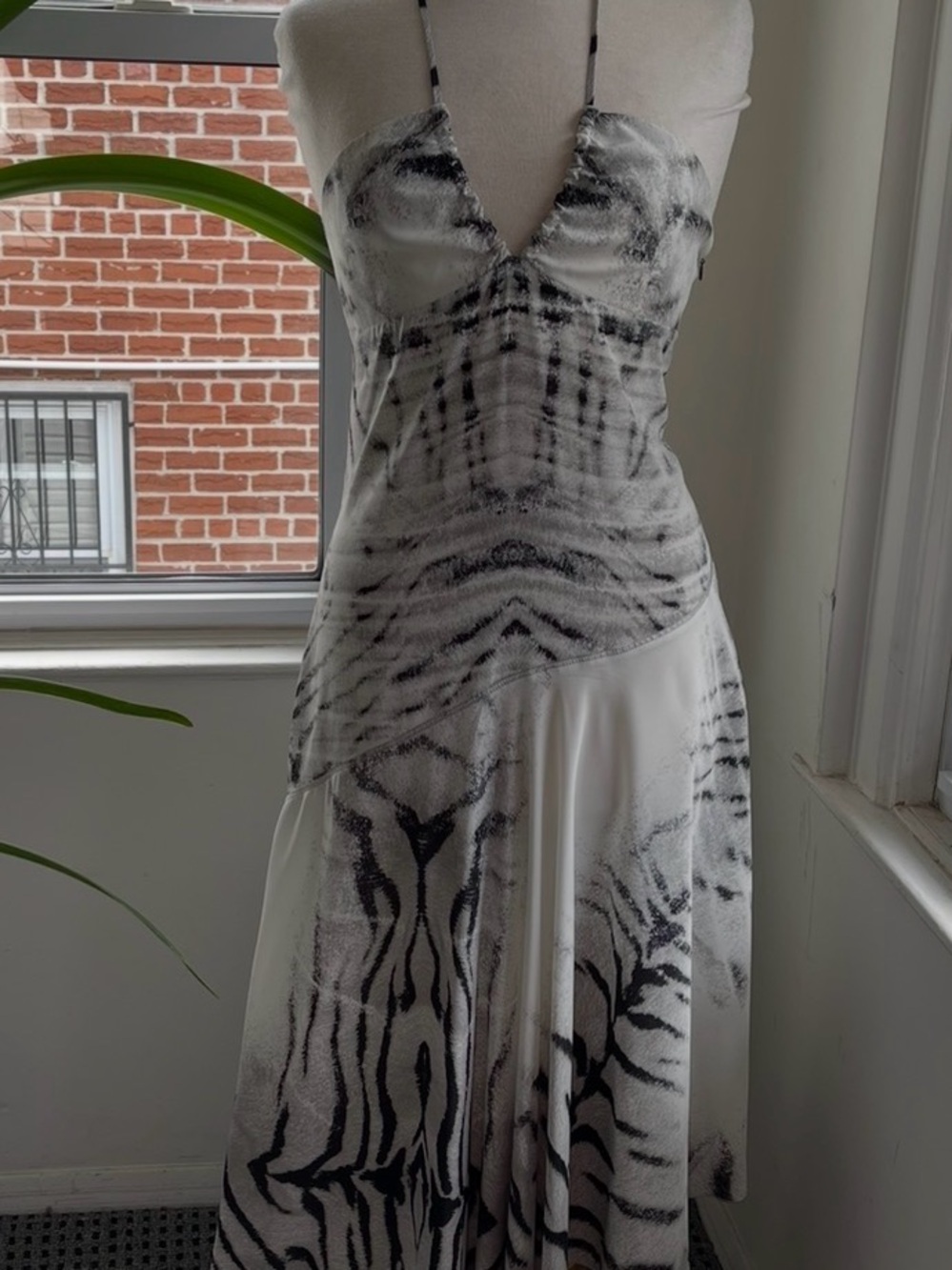 Roberto Cavalli Black & White Printed Maxi Slip Dress